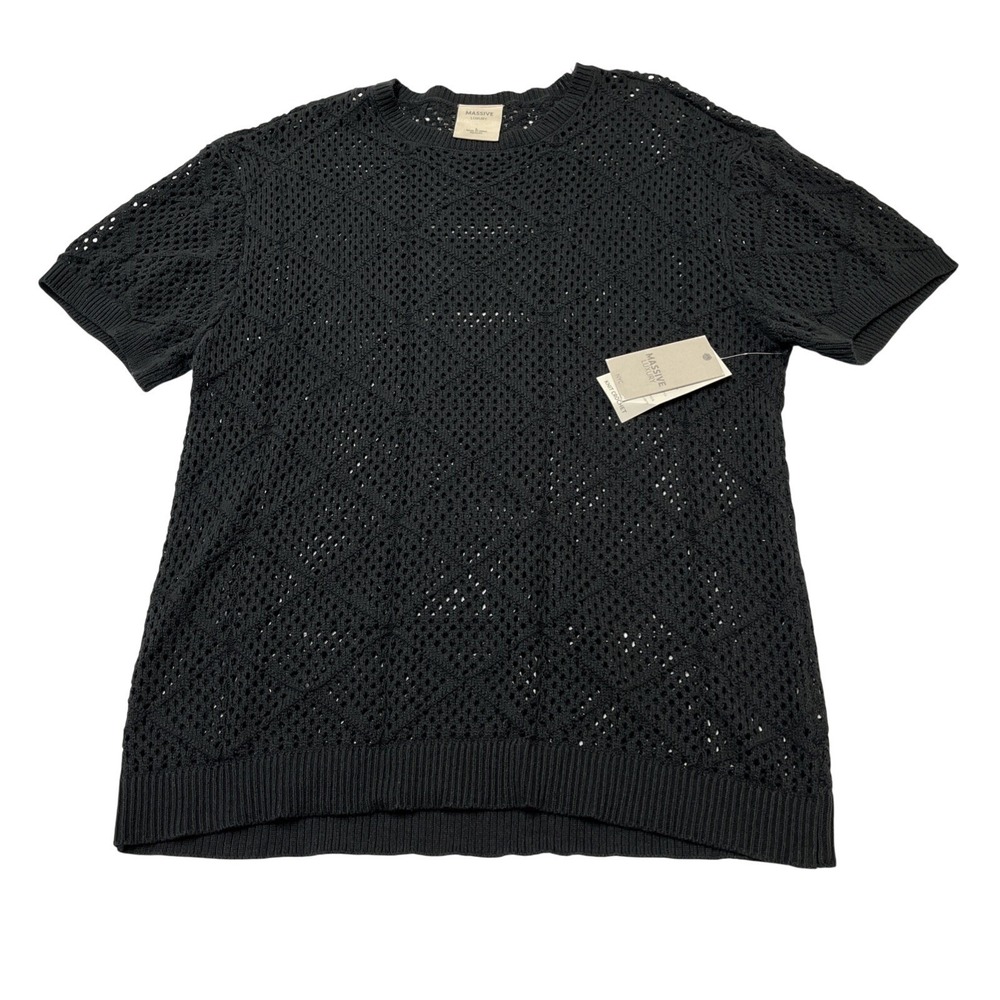 Massive‎ Luxury Top Black Open Knit Crochet Pullover Size L Coastal Beach Resort